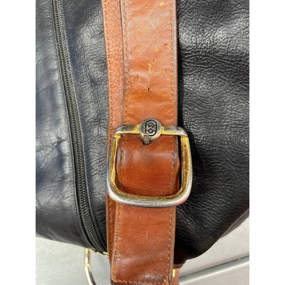 Marino Orlandi Black Leather Bag, Bucket Style with Brown Trim Hand/Shoulder Bag - Picture 4 of 16